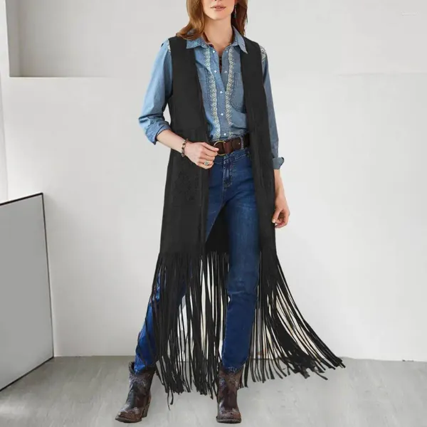 Giubbotti da donna Western gust-gust caprifoglio boho-chic marginale anni '70 di cardigan hippie con tasche patch cosplay cowboy per donne