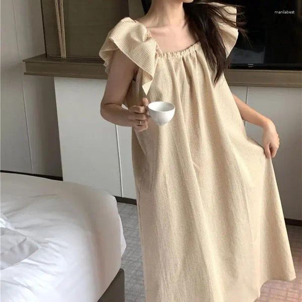 Donno abbigliamento da donna Limiguyue Homewear di alta qualità Homewear Summer Nightless Nightlewown Ruffles Cotton Plotone Donsuting Women Women Sleeveless Long Nightdress