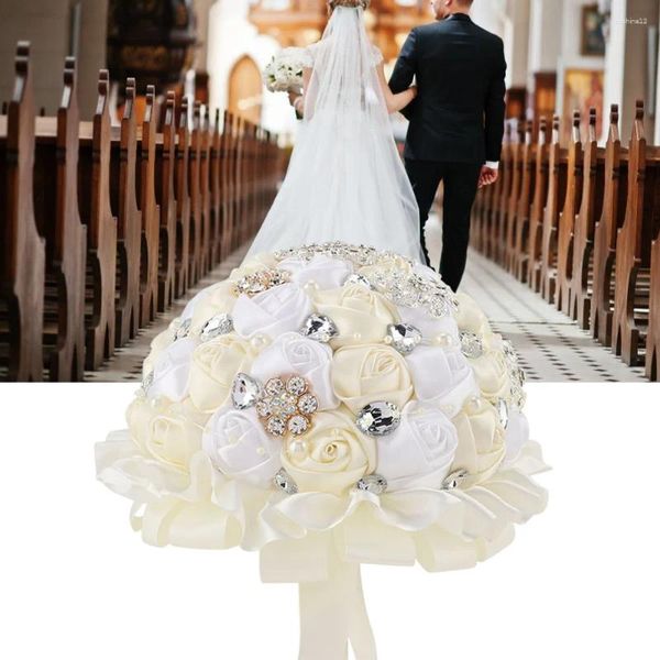 Fiori decorativi da sposa nozze da sposa Crystal Hand con decorazione bianca di fiore falso artificiale