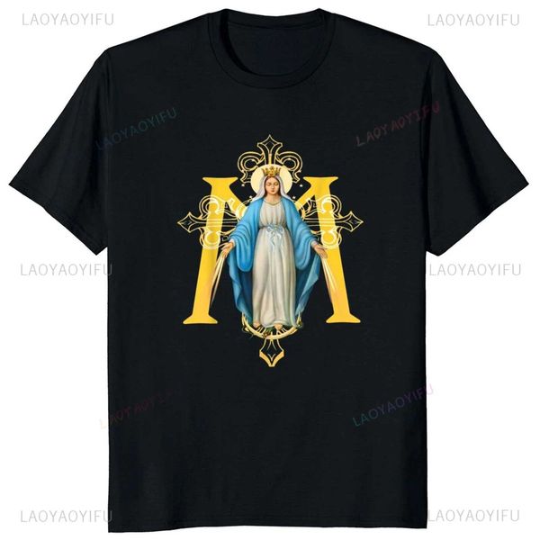 Herren T-Shirts Jungfrau Maria Print T-Shirt Our Lady of Guadalupe Katholische Geschenk Grafik Vintage T-Shirt Sommer Männer Frauen weiche Baumwollhemd Tops T T240510