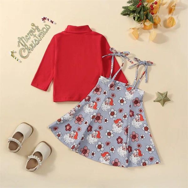 Set di abbigliamento per bambini abbigliamento per bambina abito natalizio a maniche lunghe camicia arottente Babbo Natale stampare