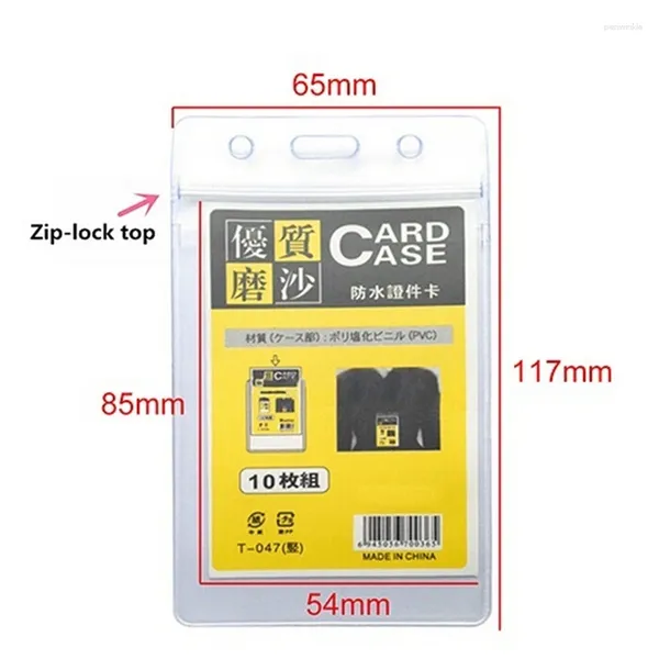 Borse di stoccaggio 10pc Porta di carta trasparente impermeabile Nome verticale Tag Zipper ID Plastica INSHIEST BADGIO S Protettore
