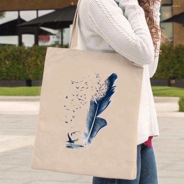 Сумки для хранения перо сумки бесплатно духовные перья птицы покупательские женщины Женщины плечо холст любитель птиц