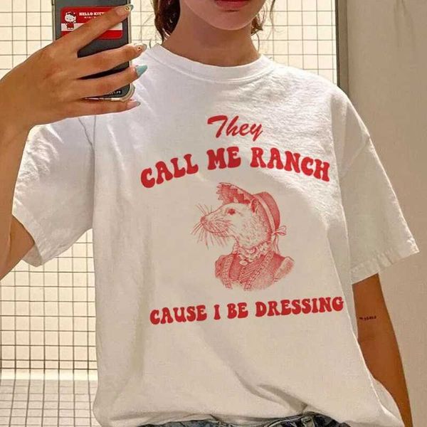 T-shirt femminile mi chiamano ranch gust di meme divertenti donne simpatiche cottagecore estetica top top corti slve hippie vintage t-shirts vestiti t240510
