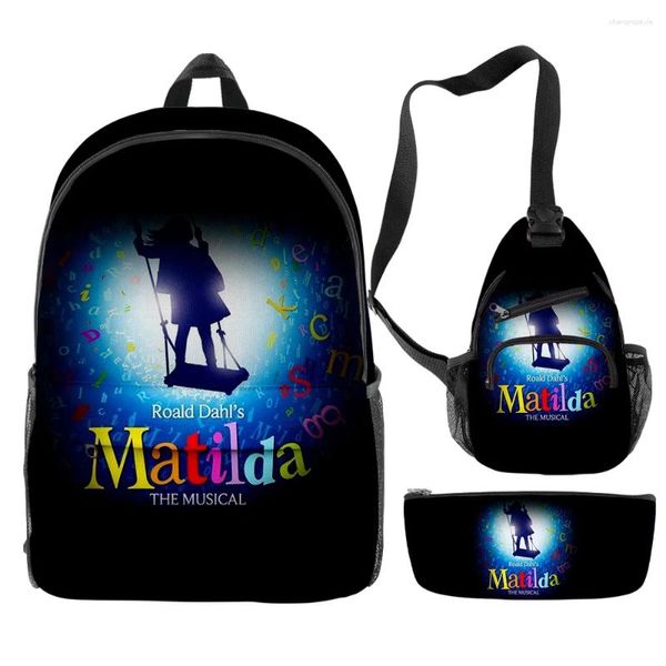 Backpack Roald Dahl's Matilda The Musical Movie Backpacks 3 Peças Conjuntos de zíper Daypack unissex Traval Bag Student School