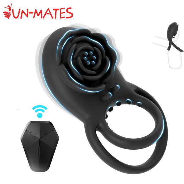 Cock Ring Vibrator für Männer Wireless Fernbedienung Dual Penisringe härter Enhancer Clitoris G Spot Stimulator Rose Sexspielzeug für Paare 240511