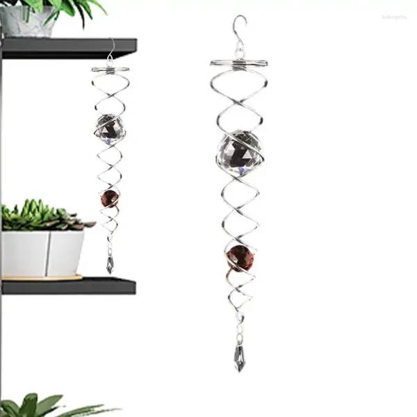 Estatuetas decorativas giratórios de vento caudas de vasos de bola de cauda de cauda espiral Crystal Sun Catcher pendurado gancho de giro ao ar livre quintal