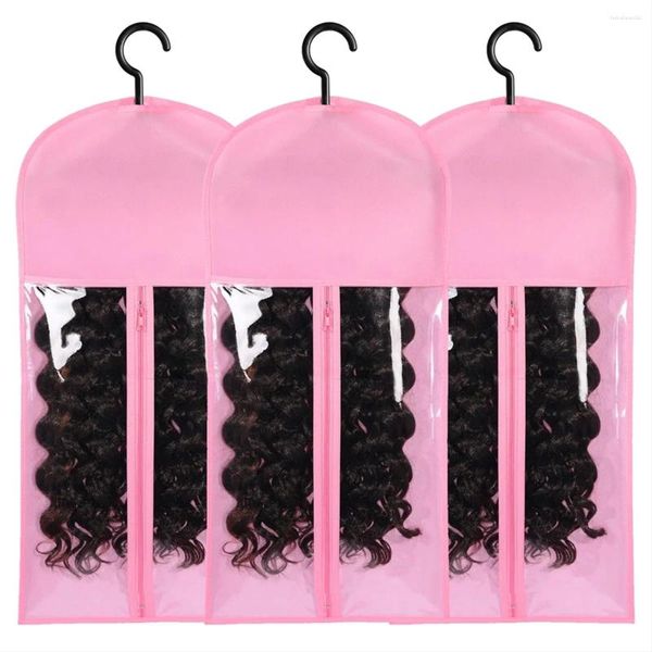 Bolsas de jóias 3pcs Armazenamento de peruca de extensão de cabelo para várias sacos de perucas com cabide