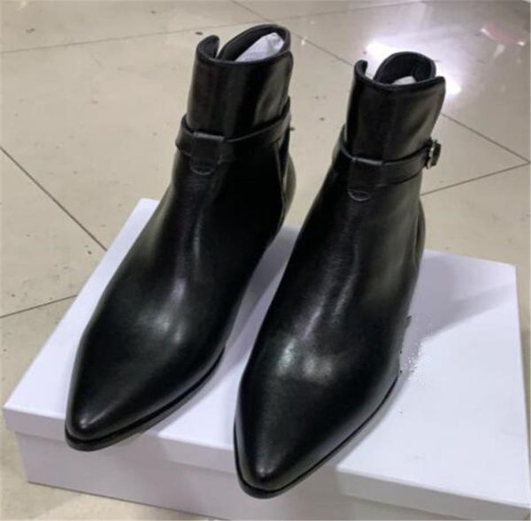 High -End -handgefertigte SLP Cow Lederspitze Zehen Männer Stiefel echtes Bild Knöchelgurt Ledergürtel Waytt Catwalk Fashion Boots1473002