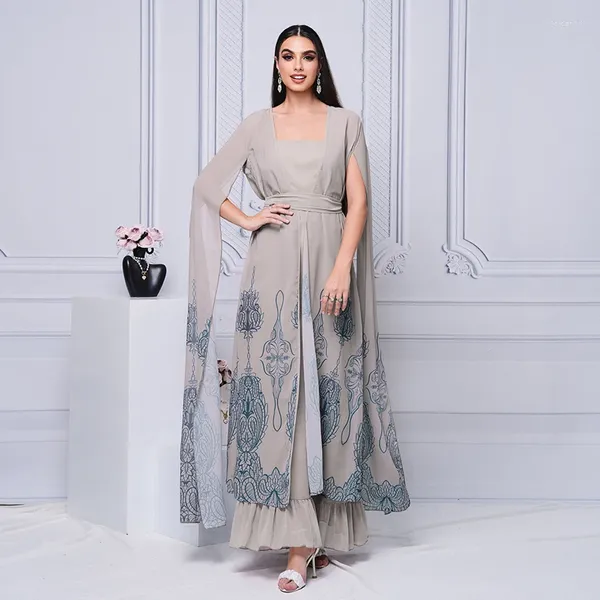 Lässige Kleider 2024 Mode Muslim Abaya Frauen Zwei Stücke Set Dubai Luxus islamischer Truthahn bescheiden long Maxi