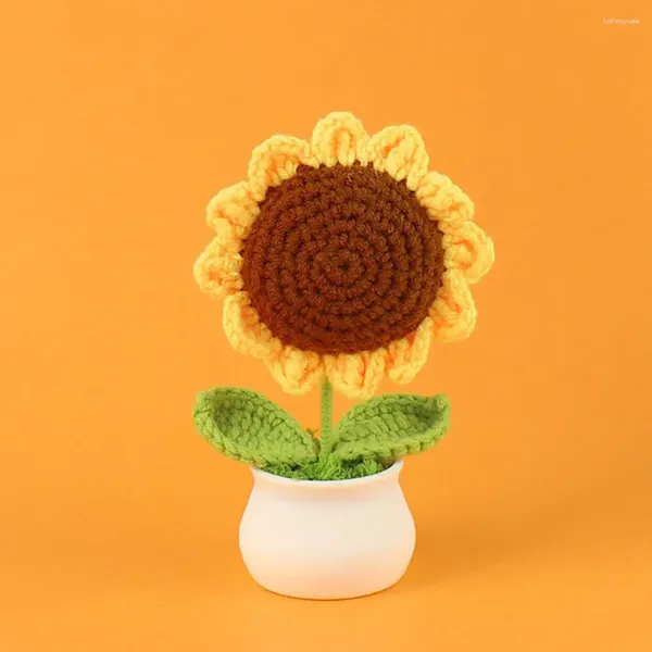 Fiori decorativi a maglia girasole in vaso in vaso amante in vaso regalo decorazioni fatte a mano set di auto ata all'uncinetto clip