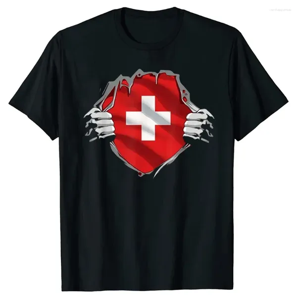 Herren T-Shirts Super Swiss Proud Switzerland Flag Tippe Tops rund Hals kurzarmiger Mode T-Shirt Kleidung Casual Basic T-Shirts