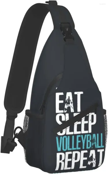 Mochila Eat Coma Sleep Volleyball Repita a bolsa Crossbody Viagem Caminhando o peito ombro Daypack para mulheres homens