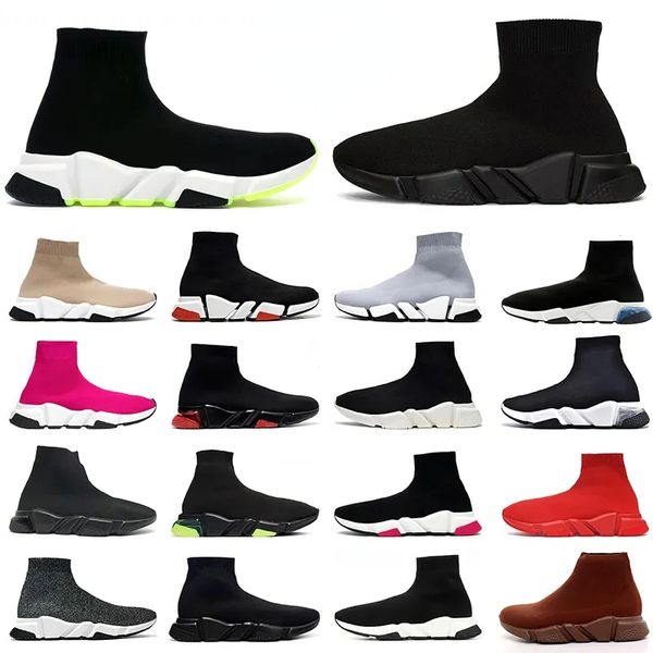 Designer Sock Shoes Men Mulheres graffiti Branco preto vermelho bege rosa azul claro Clear Lace-up Neon Socks Amarelo Speed Runner Trainers Sneakers Sneakers Casual 36-47