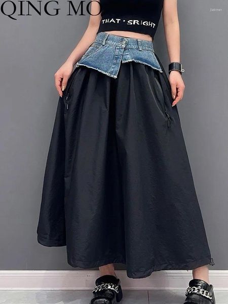 Scherma Qing MO 2024 Summer Fashion Casual Single Casual Denim Spillata mezza gonna Donne mostrano Slim sciolte ZXF3083