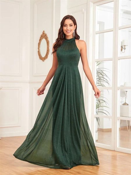 Partykleider Lucyinlove Luxury ärmellose grüner Chiffon Formales Abendkleid für Frauen 2024 Elegant Maxi Aline Prom Arabien Cocktailgow