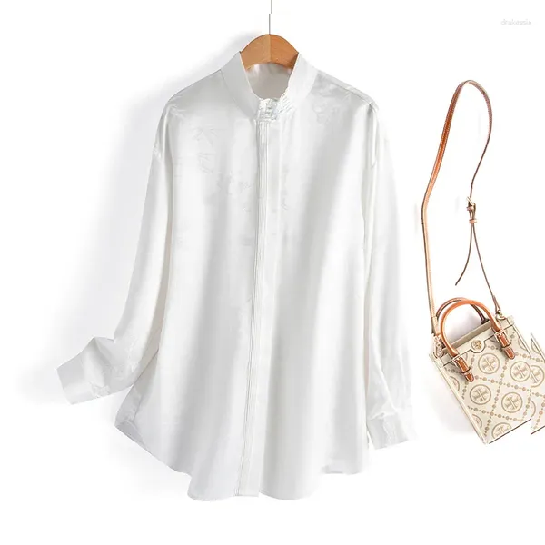 Kadın bluzları Çin dut ipek gömlek üst bahar ve yaz ulusal stil standı yaka çok yönlü d42601