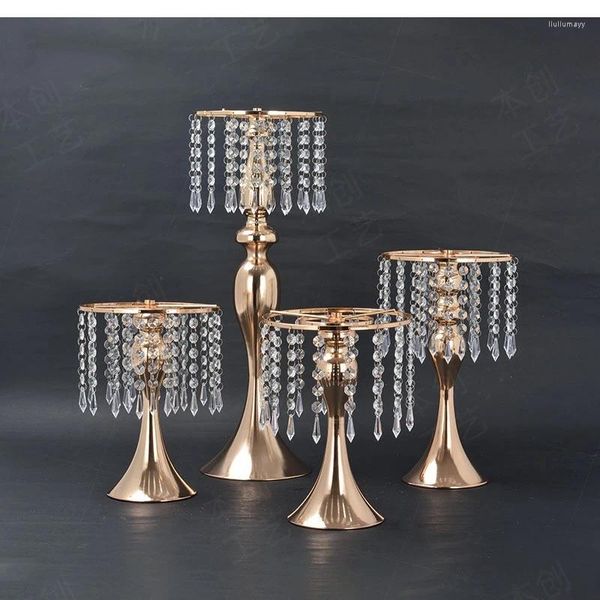 Vasen Kristallperlen Vorhang Blütenanordnung Behälter Elektroplieren Metallständer Wohnzimmer Tischdekoration Hochzeitsrequisiten