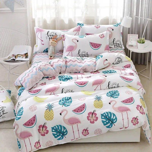 Yatak takımları 4pcs flamingo kız çocuk çocuk yatak kapağı seti yorgan yetişkin çocuk levhaları ve yastık kılıfları yorgan