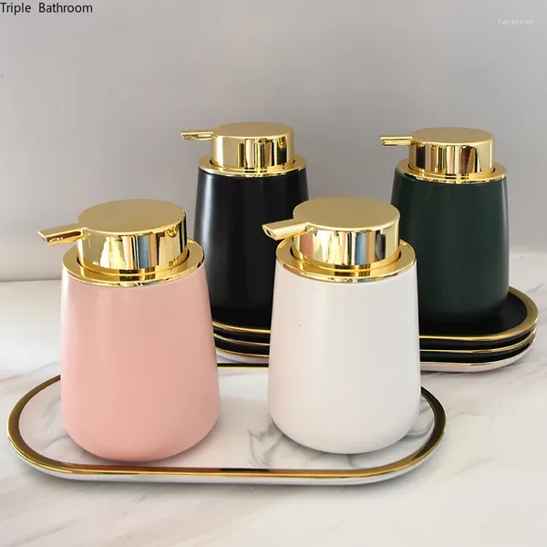 Жидкий мыльный дозатор 1pc с твердым цветом европейской керамический дом портативный душевой гель -шампунь
