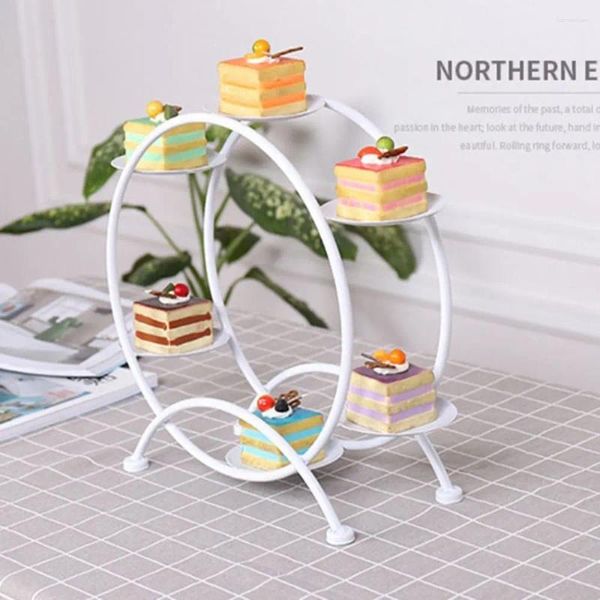 Küche Aufbewahrung Europäischer Stil Dessert Display Rack Garage Kits Eisenkunst Ferrrisrad gestaltet Kuchen rosa/weiß