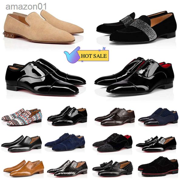 Rote Tiefsschuhe Großhandel Luxus Designer Schuhe Herren Schuhe Sneakers Slebringe Schwarze Spike Lackleder Hochzeitskleiderplatte