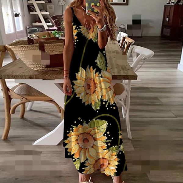 Abiti casual Top Selling for Women 2024 Donte da donna Summer Sunflower Stampa Slimt Stit Skirt Long Skirt Vietido Mujer Elegante