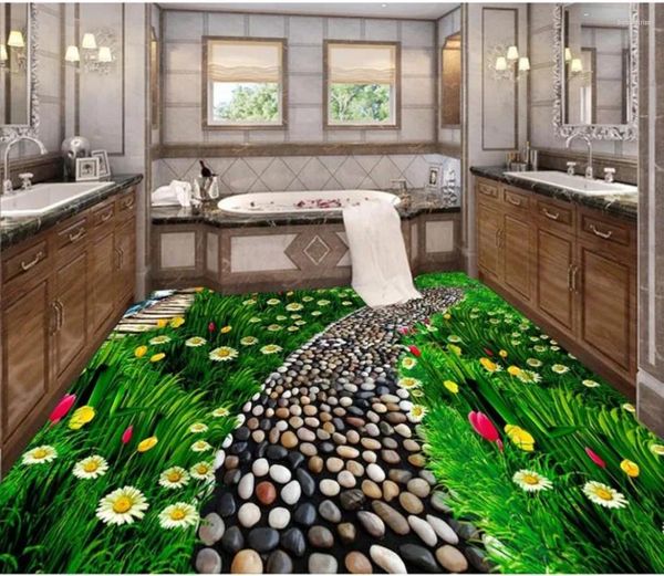 Papéis de parede Grama verde floral piso natural mural PVC PVC Impermeável banheiro autoadesivo restaurante de cozinha adesivo de cozinha