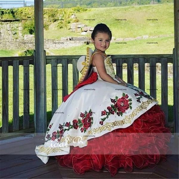 Abito da ballo ricamo di fiori Bambini Principessa vestito di bellezza abito da concorso di fiore gonfio abito di abbigliamento di compleanno da ragazza di compleanno 252a