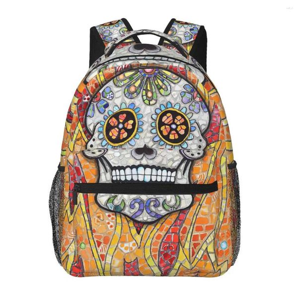 Backpack Burning Skull para meninos meninos viagens Rucksackbackpacks Bolsa de escola adolescente