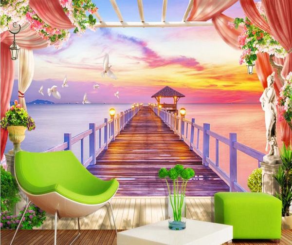 Papel de parede dourado de luxo personalizado 3D Mural Chalet Bridge 3D TV WallPapers Wallpapers Angels Papéis de parede 3D para Wall5433022