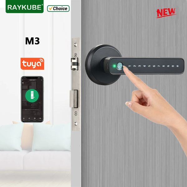 Raykube M3 Tuya Ble Smart Fingerabdrucktür Schloss Kennwort Schloss mit Keys Smartlifetuya App für Innenhölzern Metalltür 240422