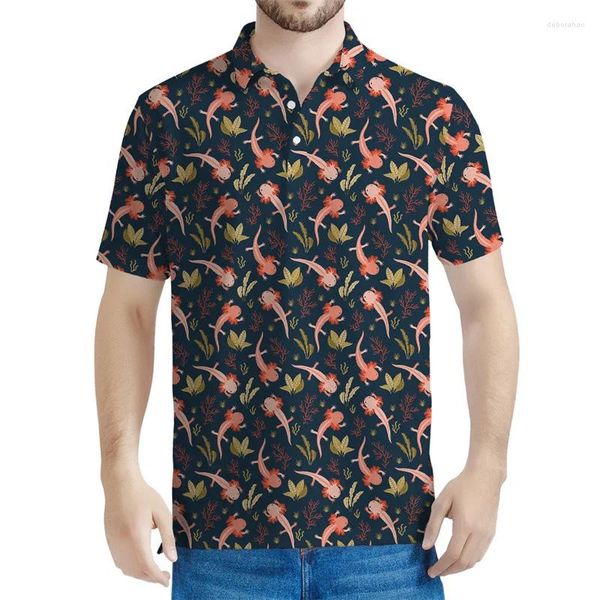 Polos da uomo carino animale Axolotl 3D Stampato Polo Shirt per uomini Summer Tops Casuals Chaves Tops Women Street Lapel Tee Shirts