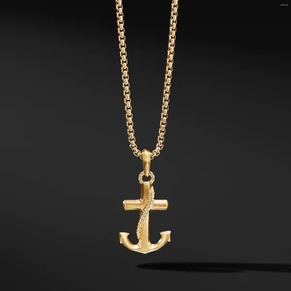 Pendenti che vendono S925 Trend di moda in stile europeo e americano Simple maschile Classic Gold Navy Anchor Tag