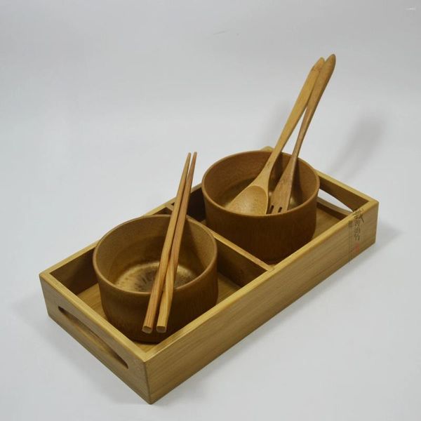 Set di stoviglie set da pranzo in bambù con piatti leggeri e durevoli ciotole