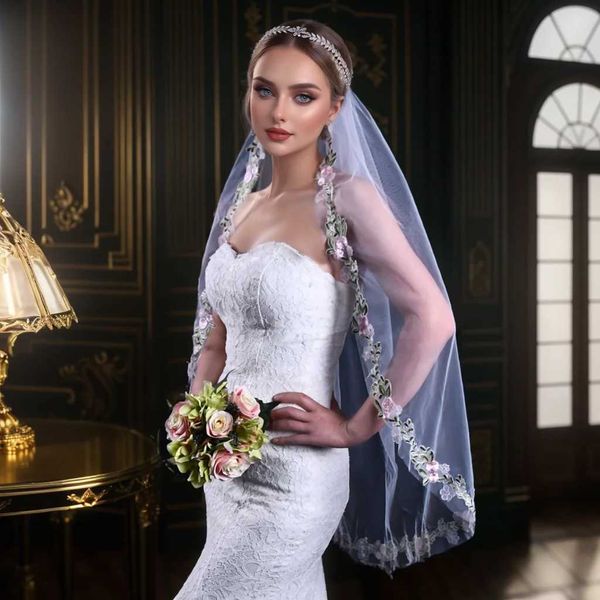 Cabelo de casamento Jóias de casamento Véu de casamento curto Lace Edge Véils de noiva 1 Comprimento de ponta de camada Mantilla Soft Wedding Dressies Acessórios para a noiva V199