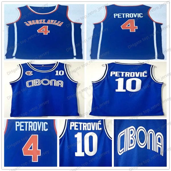 NCAA Jugoslavija Yugoslavia #4 Jersey Blau #10 Cibona Drazen Petrovic Basketball Trikots Hemd Mix Order Order bestellen