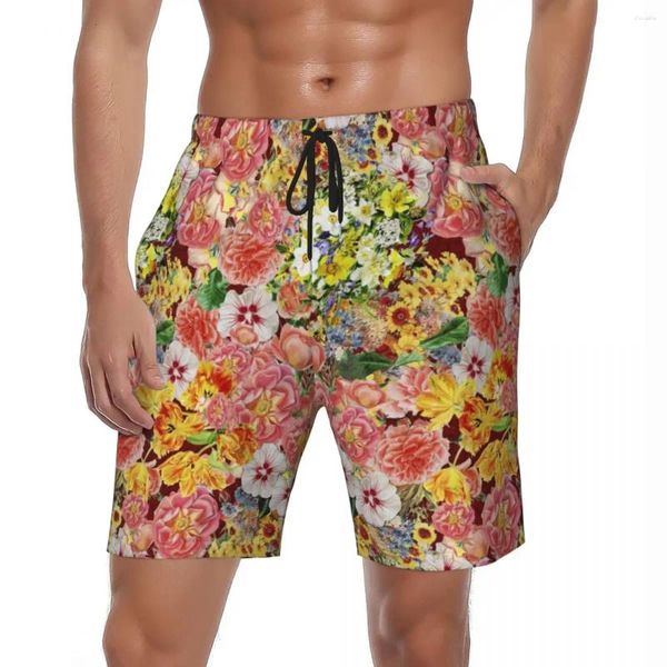 Herren -Shorts Männer Brett Sevilla Blumen lässig Schwimmstüle Botanische Blumen Schnell trockener Sportqualität übergroße kurze Hosen