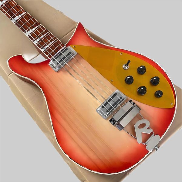 Cherry Burst Color Electric Bass Guitar, R-Tail, Bridge Gold Guardia, tastiera in palissandro, spedizione gratuita, 4 corde