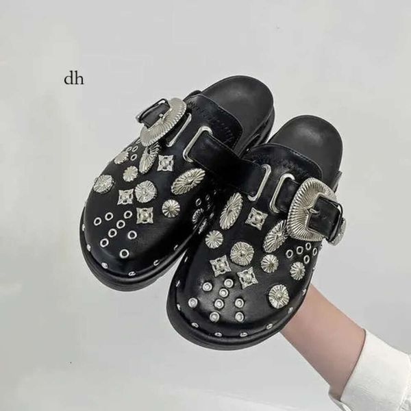 Slippers Summer Women Platform Punk Rock Leather Mules Creative Metal Fitings Casual Party Shoes Женская открытая слайда T CB