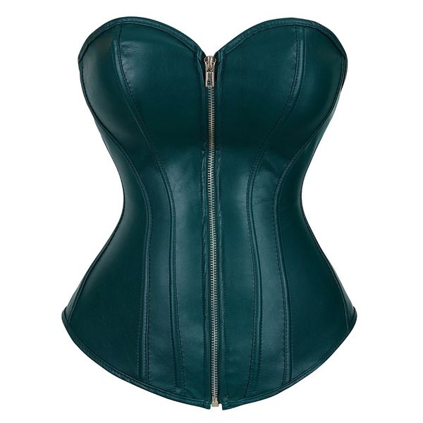 Женщины-стимпанк Faux Leather Corsets Gothic Zipper Front Corset Bustier