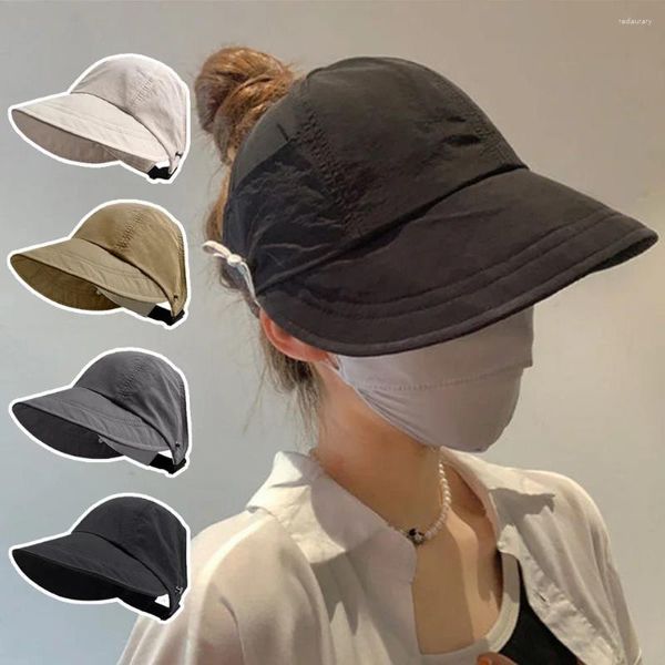 Geniş Memlu Şapkalar Hollow Top Güneş Vizörleri Şapka Boş ayarlanabilir kapak yüz maske kanca tasarımı UV koruma beyzbol
