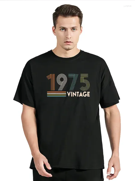 Erkekler Tişörtleri Vintage 1975 T-Shirt Pamuk Erkek Gömlek Boy Siyah Üstü Komik Tshirt Hip Hop Tees Üst Giyim