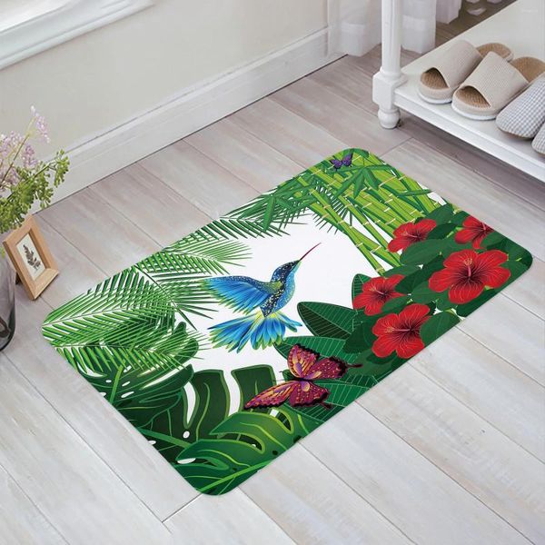 Tapetes de flores tropicais florestas de borboleta de borboleta piso da sala de estar decoração carpet de carpete home halling entrance capacho anti slip tapete