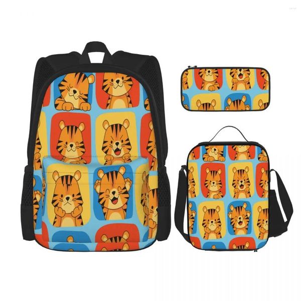 Zaino 3pcs set scolastico set di tigre simpatico sacchetto casual zaino per studenti per adolescenti ragazzi ragazze