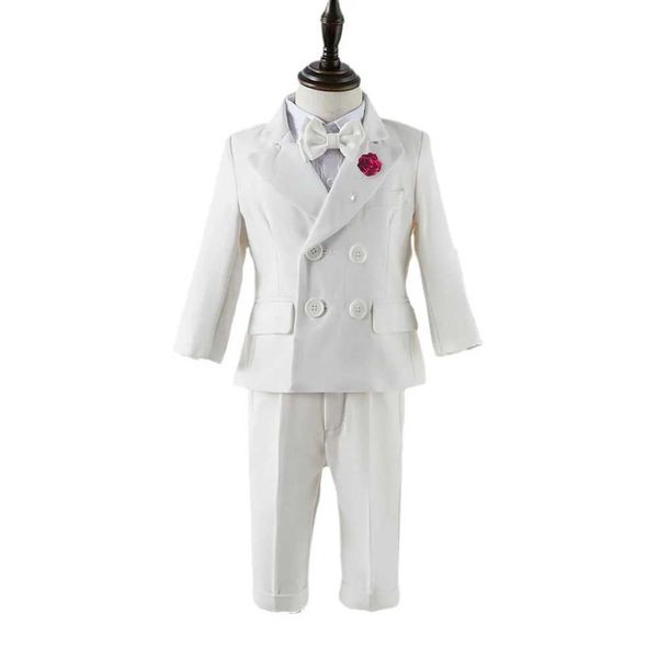 Abiti da gentiluomo per bambini Battesimo bianco Fotografia Abito per ragazzi Pantaloni per la cerimonia 2 pezzi Costume Bambini Birth Birthday Abito da sposa