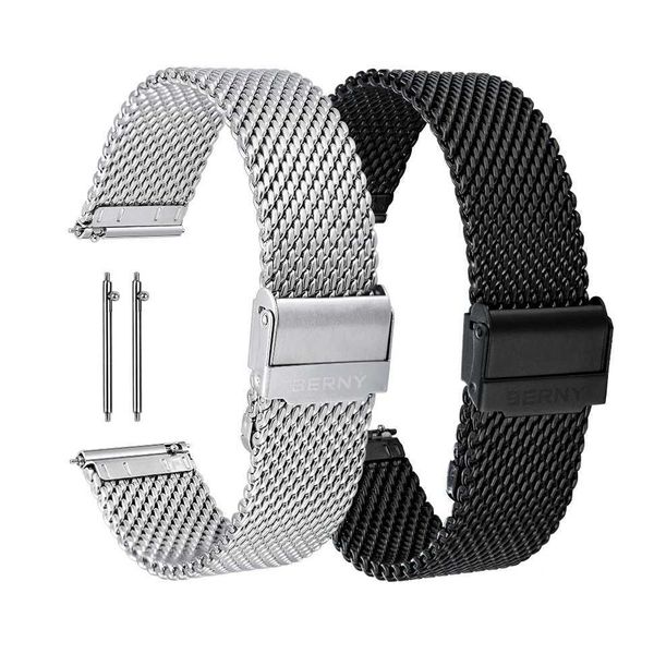 Assista Bands Mesh Band for Mens Redunda rápida Ajuste as tiras de malha de Milanês 18 20 22 22 24 mm Bandas de aço inoxidável T240508