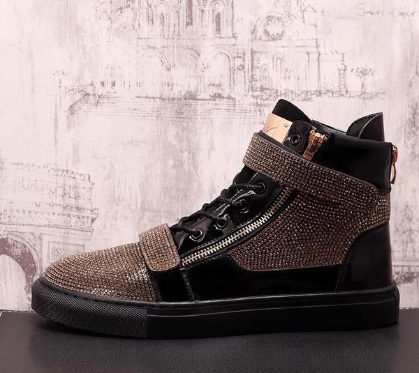 Designer Rock Punk -Party Strassschuhe Männer Sneaker Fashion Zip Business Casual Komfortable atmungsaktive Nachtclubs Schuhe Low Top Skateboard Täglich