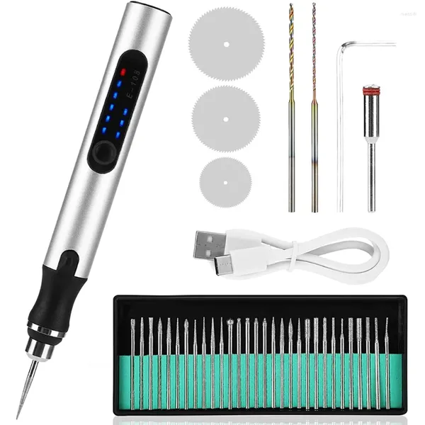 Kit di penna per incisione elettrica a corda di macinatura ricaricabile con 35 bit per intaglio di gioielli in vetro manicure in pietra in legno