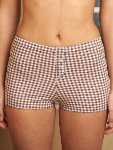 Shorts femminile da donna Piajama casual aderente elastico pantaloni corti a quadri slancio per la pelle estiva